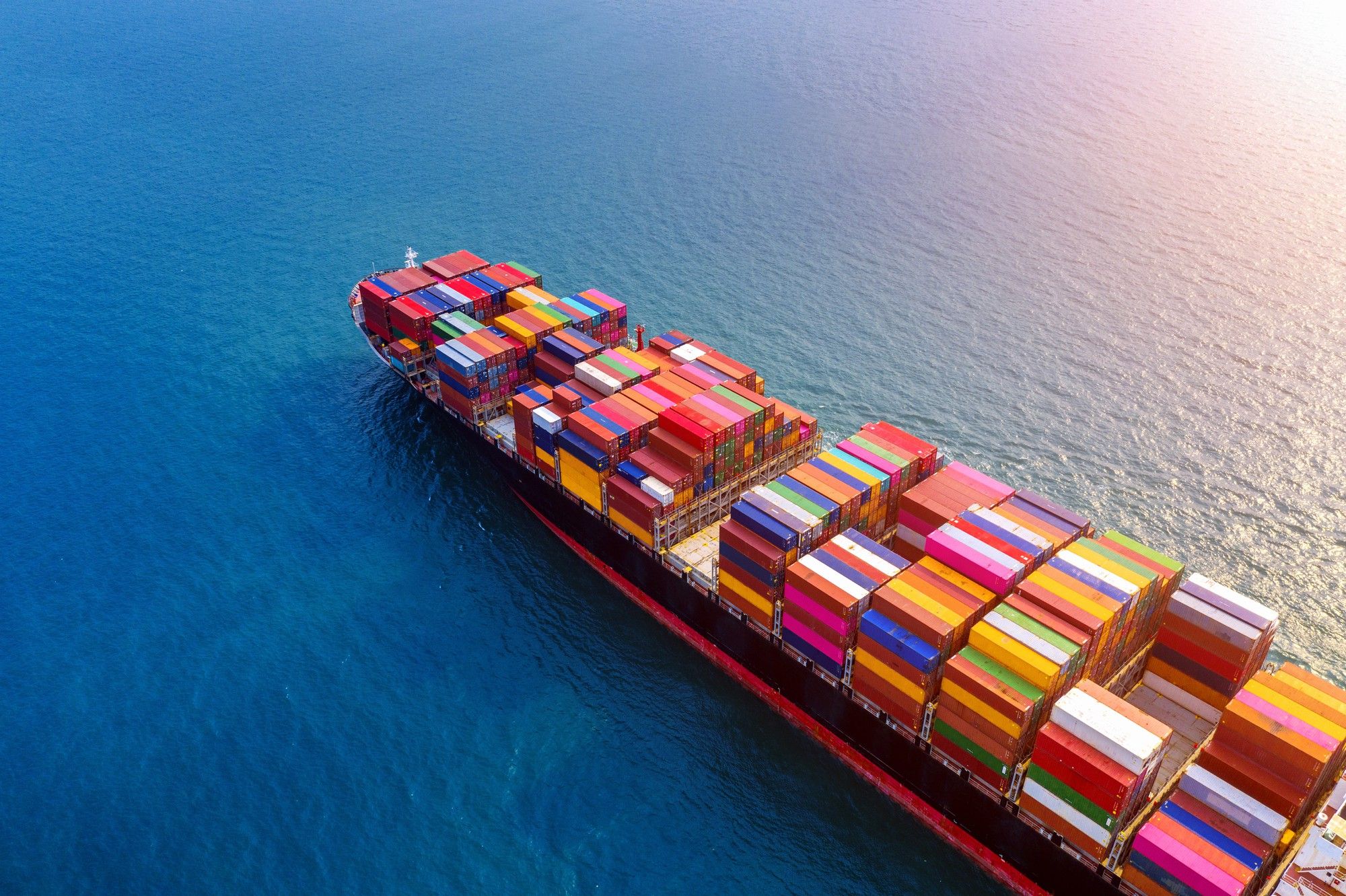 Aerial view of container ship operations